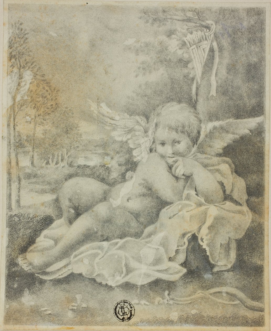 Amorek w krajobrazie autorstwa Bartolomeo Schedoni
