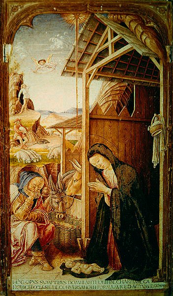 Szopka, centralny panel z poliptyku conversano, 1475 (tempera na płycie) autorstwa Bartolomeo Vivarini