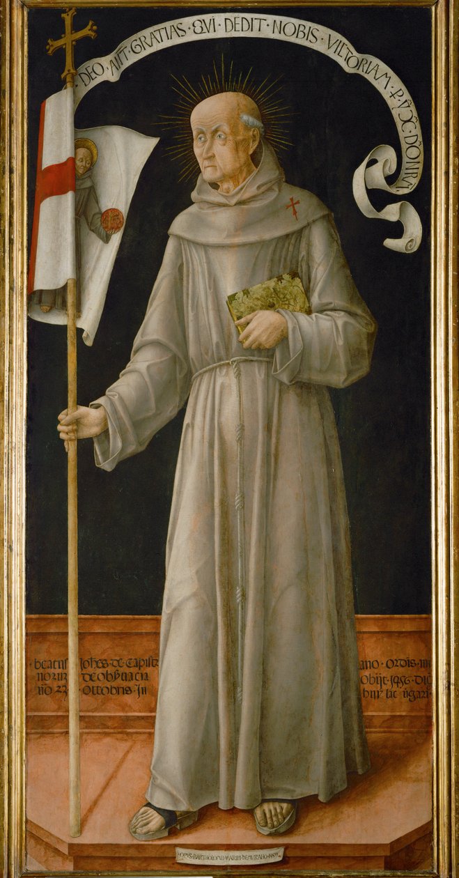 Święty Joannes z Capistrano, słynny kaznodzieja pokuty, wzywający do krucjat przeciwko Turkom i husytom ... autorstwa Bartolomeo Vivarini