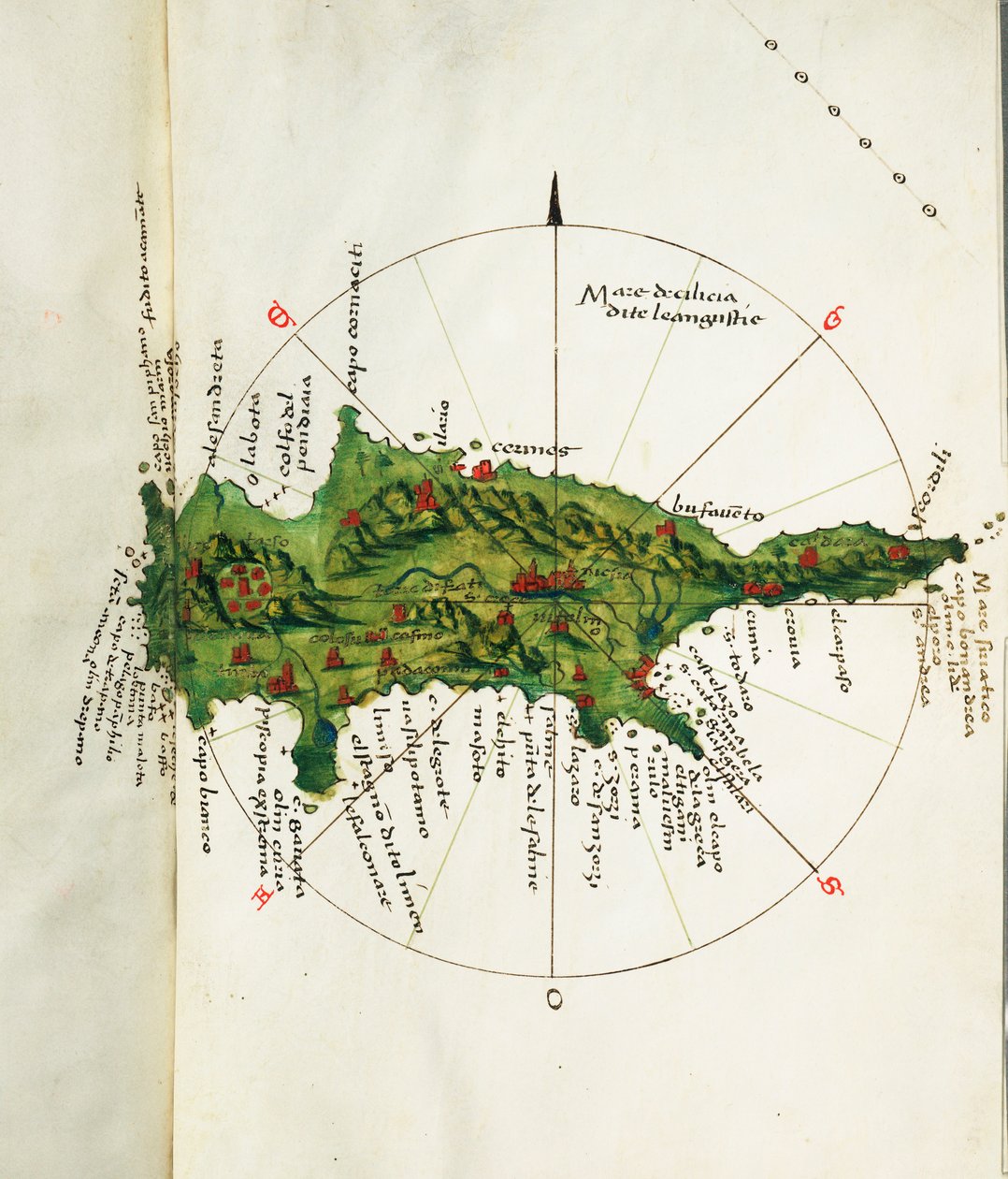 Mapa Cypru, ok. 1485 r. (pergamin) autorstwa Bartolomeo da li Sonetti