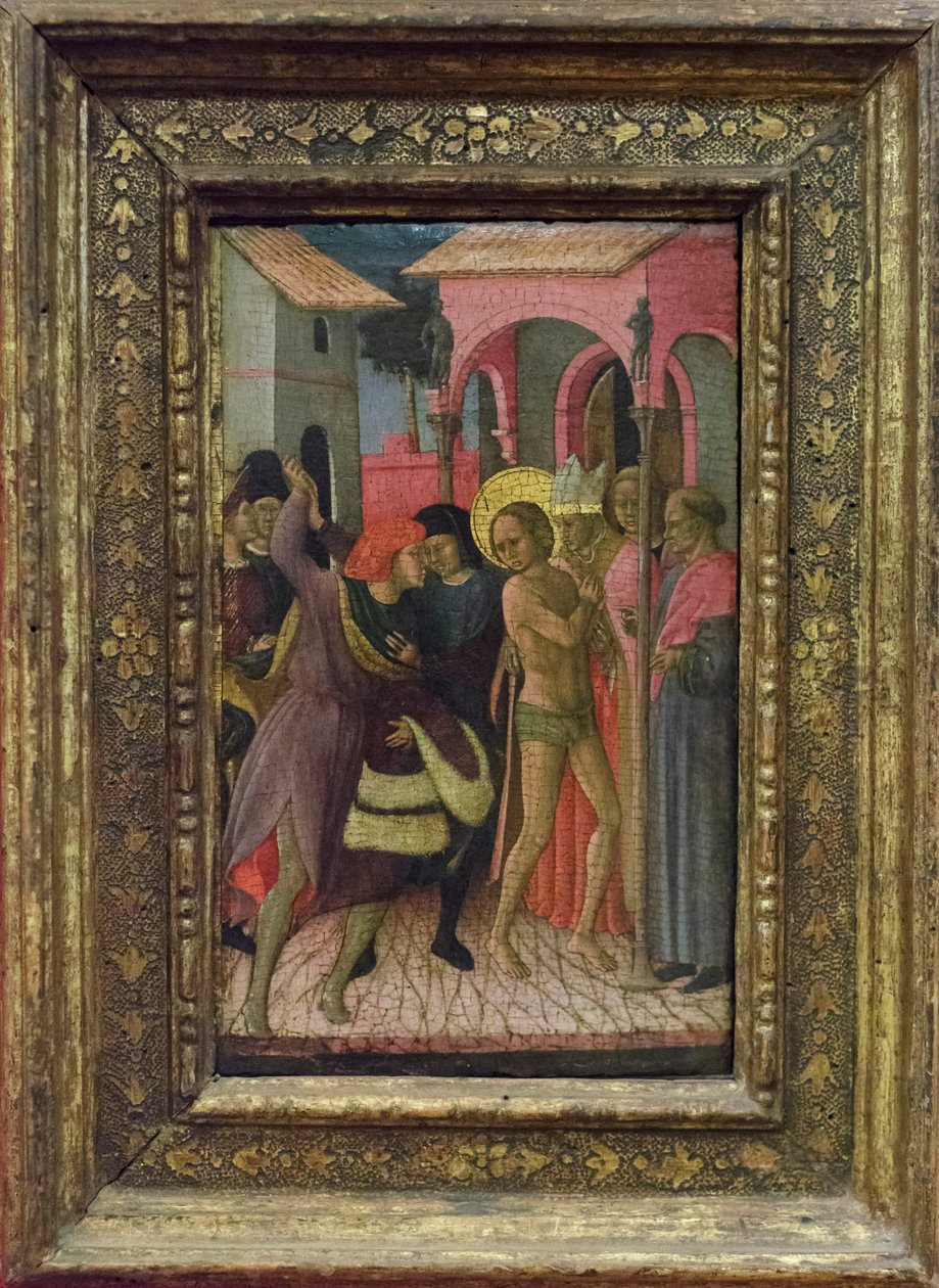 Franciszek rozbiera się i wyrzeka majątku swojego ojca Pietro di Bernardone. autorstwa Bartolomeo di Tommaso da Foligno