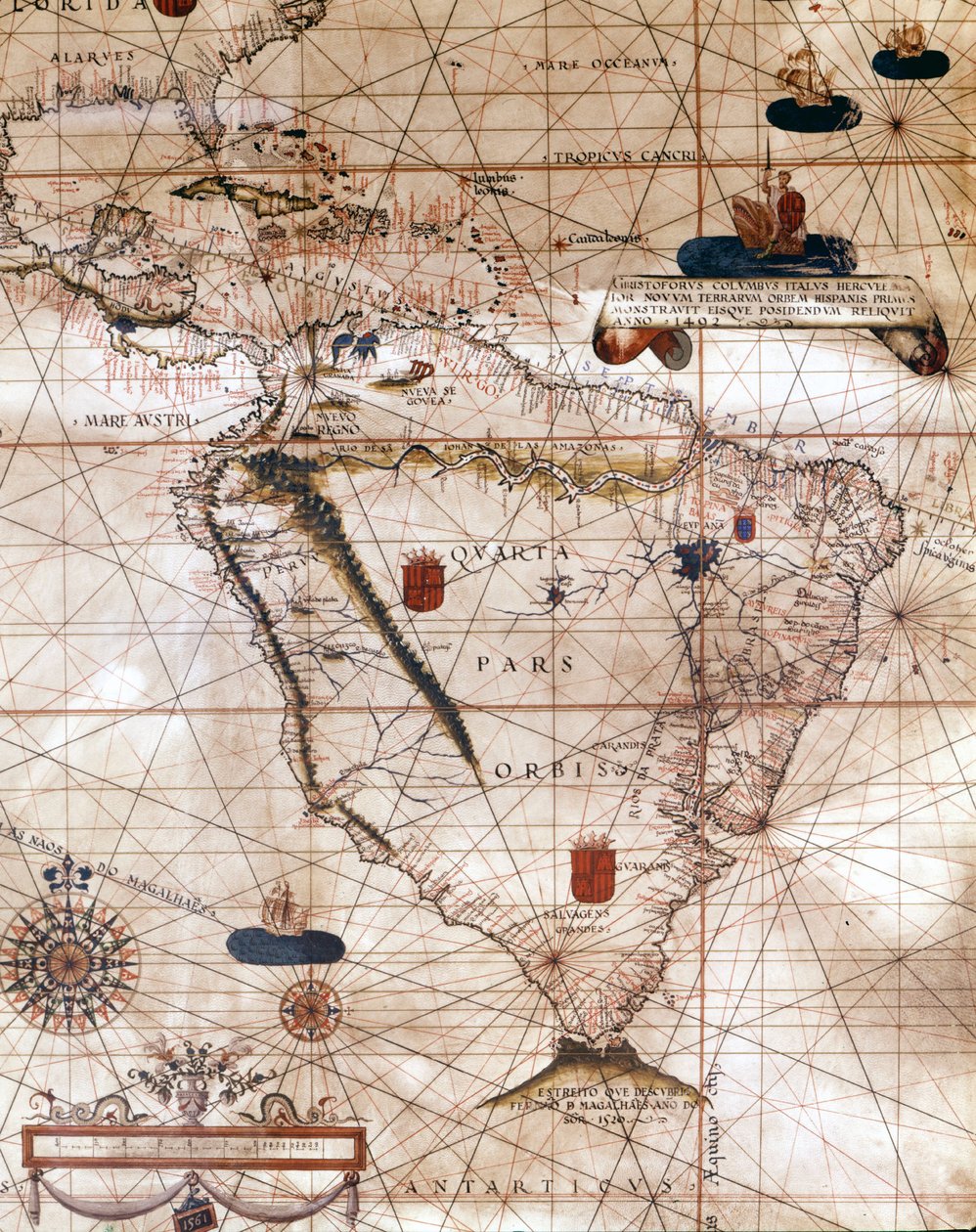 Mapa Ameryki Południowej. Portulan Bartolomeu Velho autorstwa Bartolomeu Velho