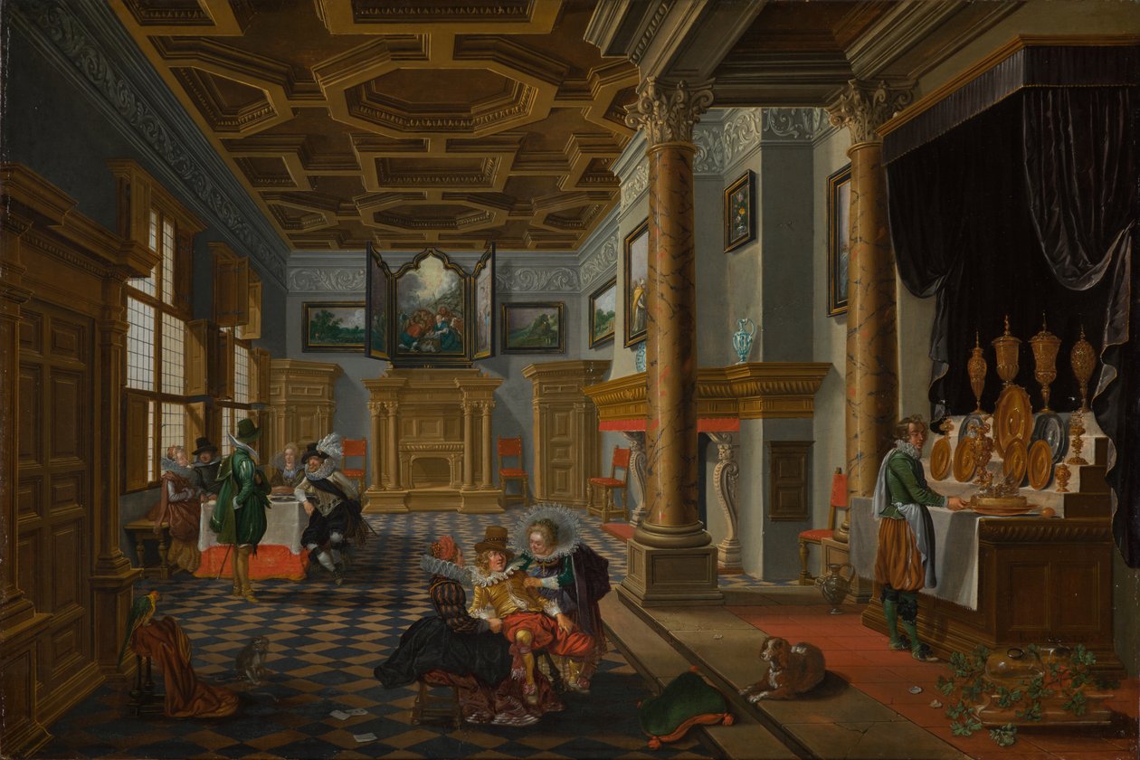 Renesansowe wnętrze z ucztami, ok. 1618-1622 (olej na desce) autorstwa Bartolomeus van Bassen