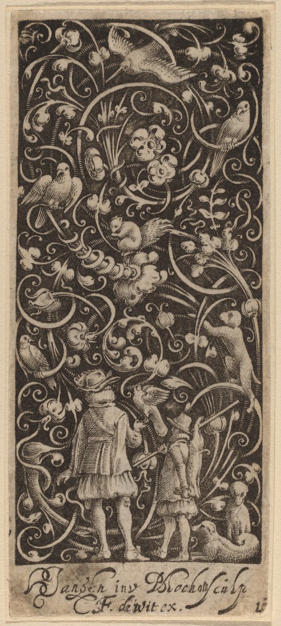 Ornament z liśćmi i ptakami autorstwa Bartolomeus van Lochom after Hans Janssen