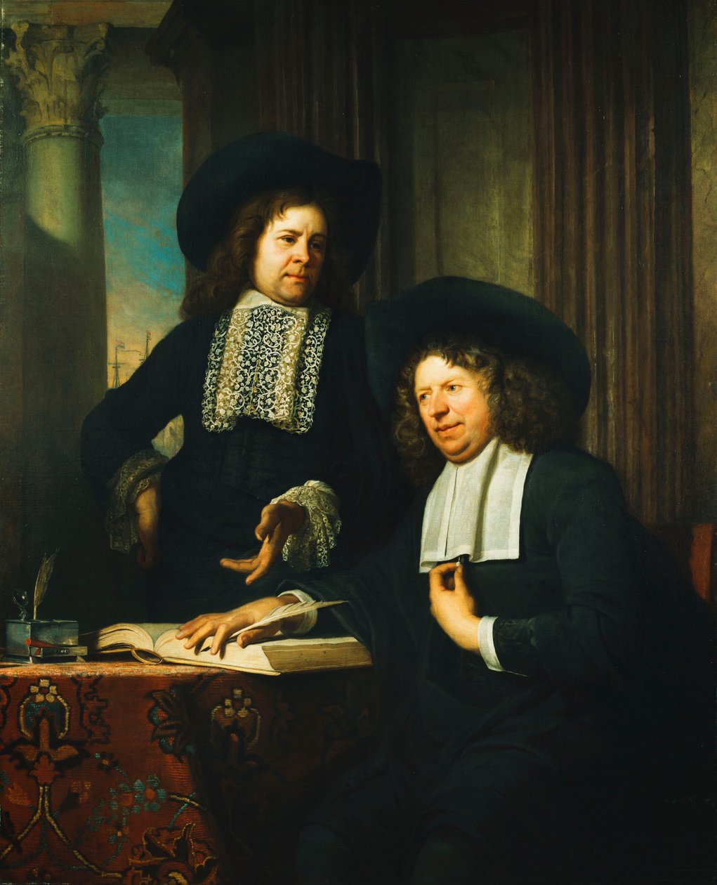 Dwóch Panów, Jeden Siedzący Przy Stole, autorstwa Bartolomeus van der Helst