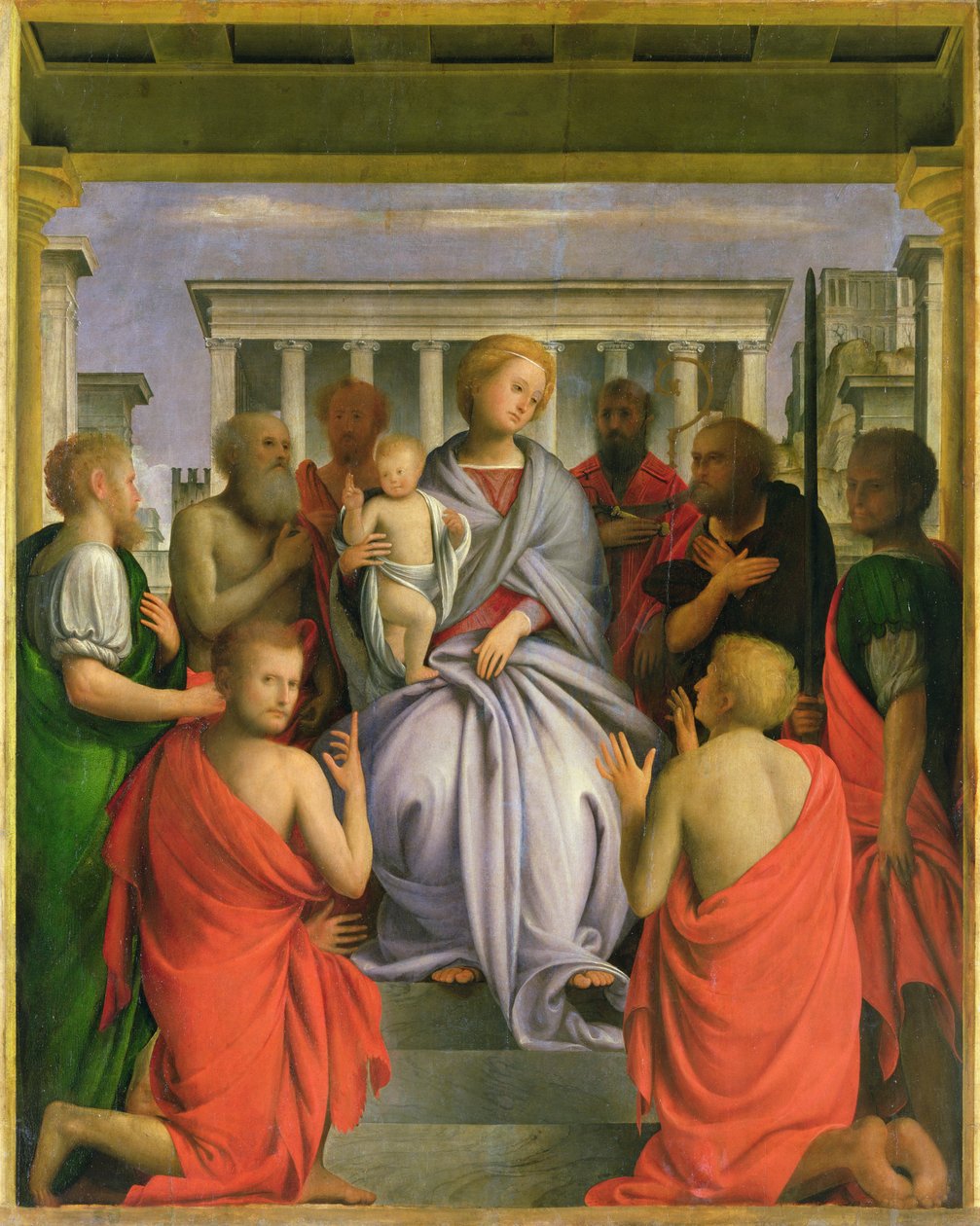 Madonna z Dzieciątkiem i Ośmioma Świętymi, 1520 (tempera na panelu) autorstwa Bartolommeo Suardi Bramantino