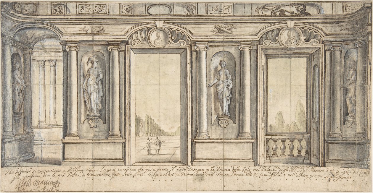 Projekt malowanej dekoracji ściennej dla Palazzo Massimo all