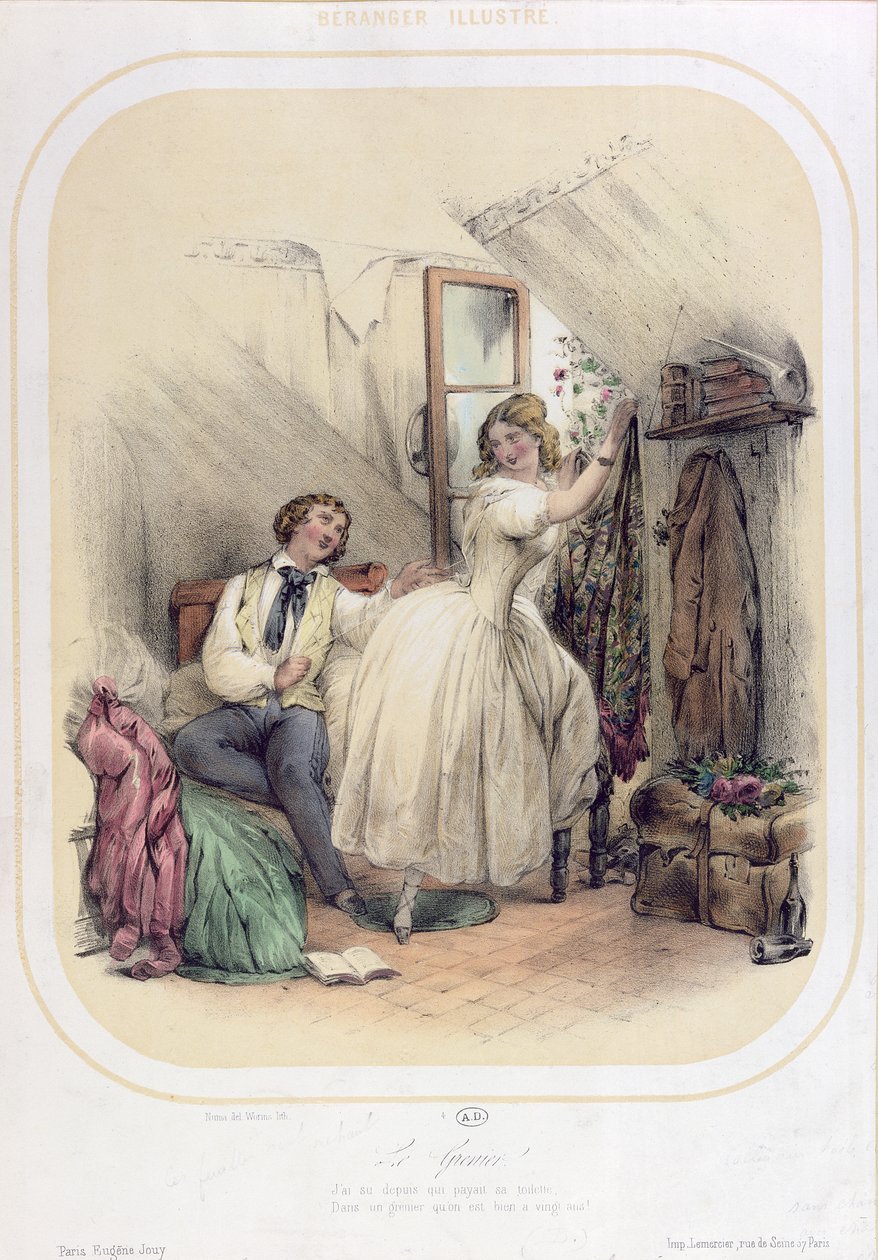 Ilustracja do piosenki Le Grenier autorstwa Pierre Jean de Beranger (1780-1857) autorstwa Bassaget Numa