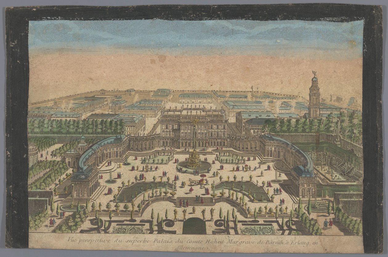 Widok pałacu margrabiego Bayreuth w Erlang Vue perspective du superbe palais du comte hoheit margrave de Bareith à Erlang en Allemagne (tytuł na obiekcie) autorstwa Basset