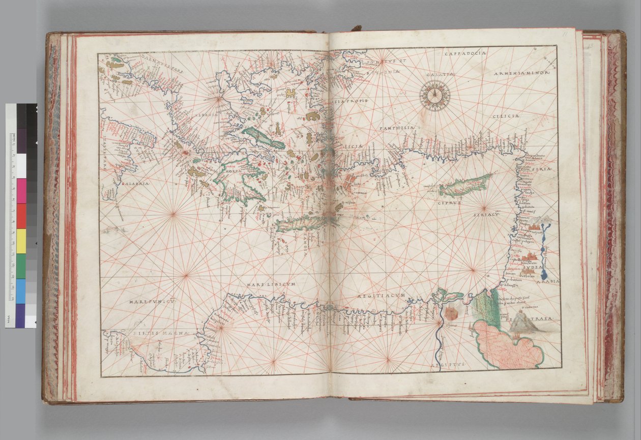 Wschodnia część Morza Śródziemnego i Morze Egejskie. Battista Agnese, PORTOLAN ATLAS (Włochy ok. 1550) autorstwa Battista Agnese