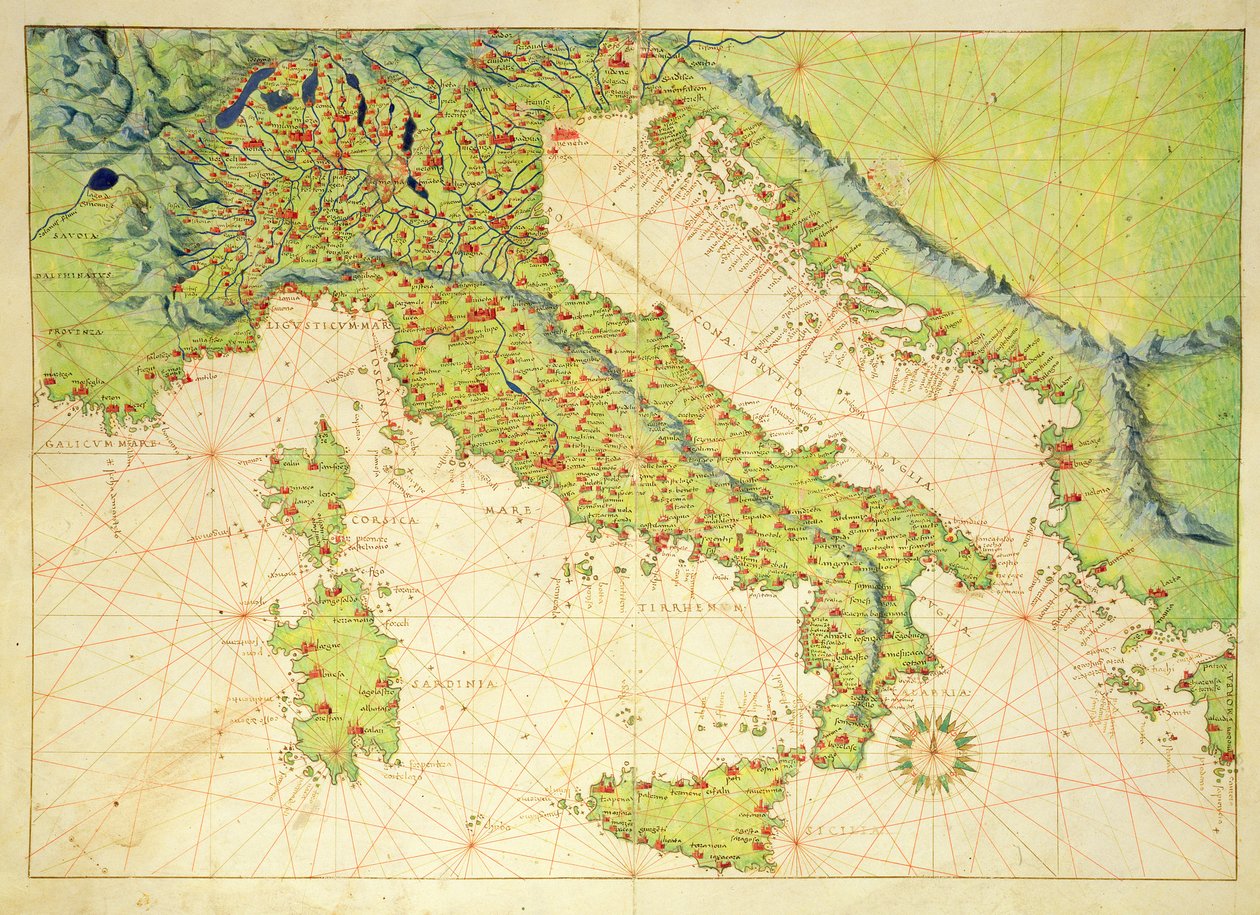 Włochy, z Atlasu Świata w 33 Mapach, Wenecja, 1 września 1553 (tusz na welinie) autorstwa Battista Agnese