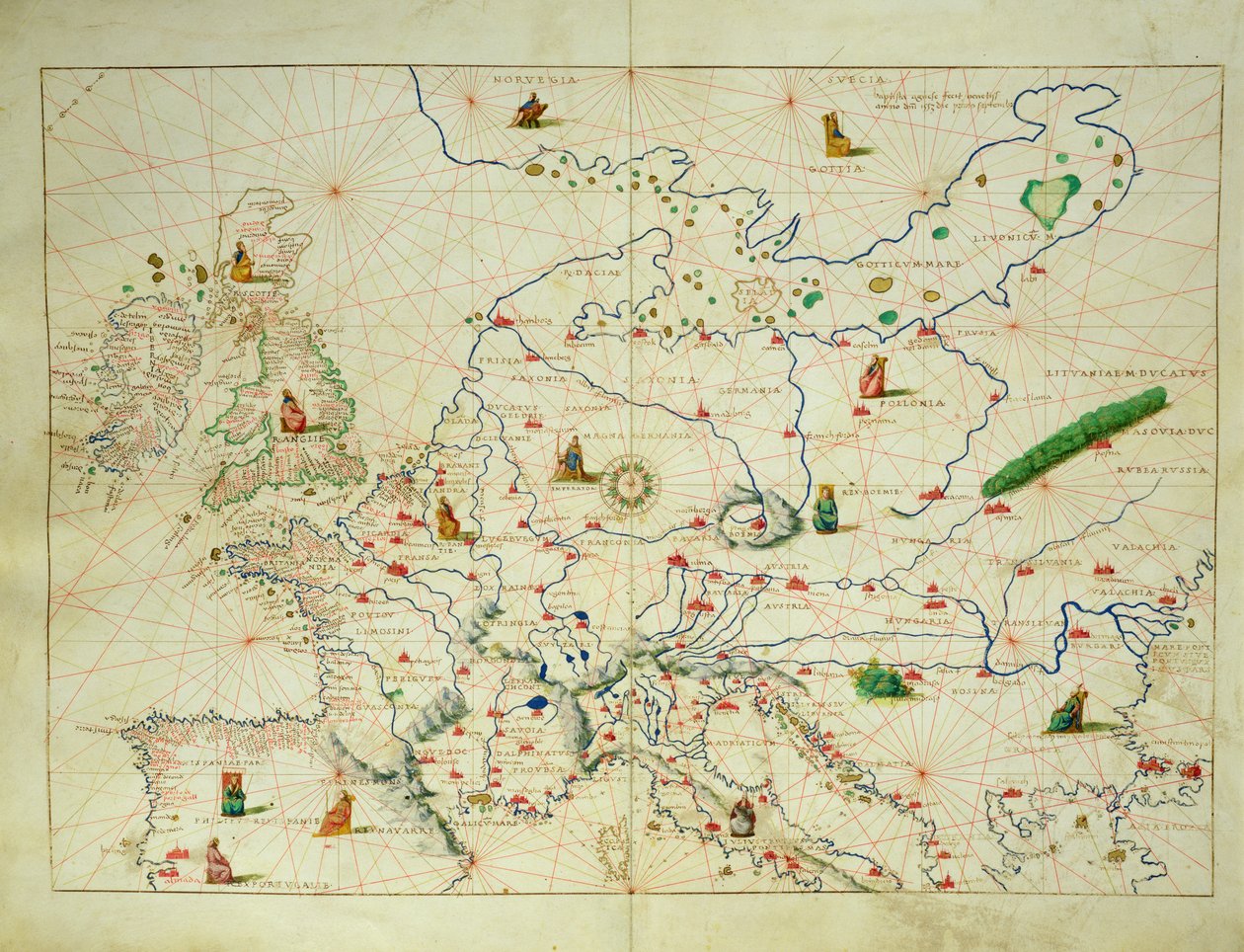 The Continent of Europe, from an Atlas of the World in 33 Maps, Venice, 1st September 1553 (atrament na welonie) (zob. też 330950) autorstwa Battista Agnese