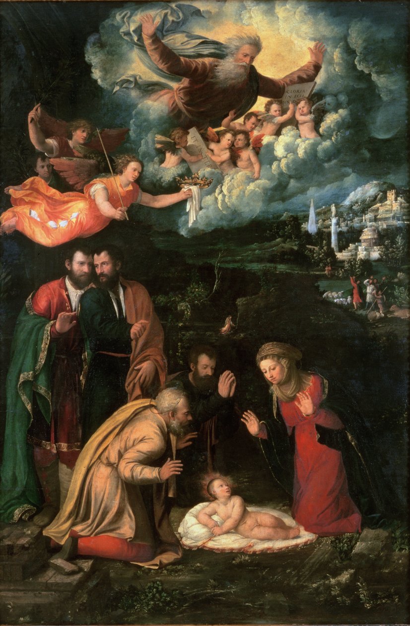 Narodzenie z Bogiem Ojcem autorstwa Battista Dossi