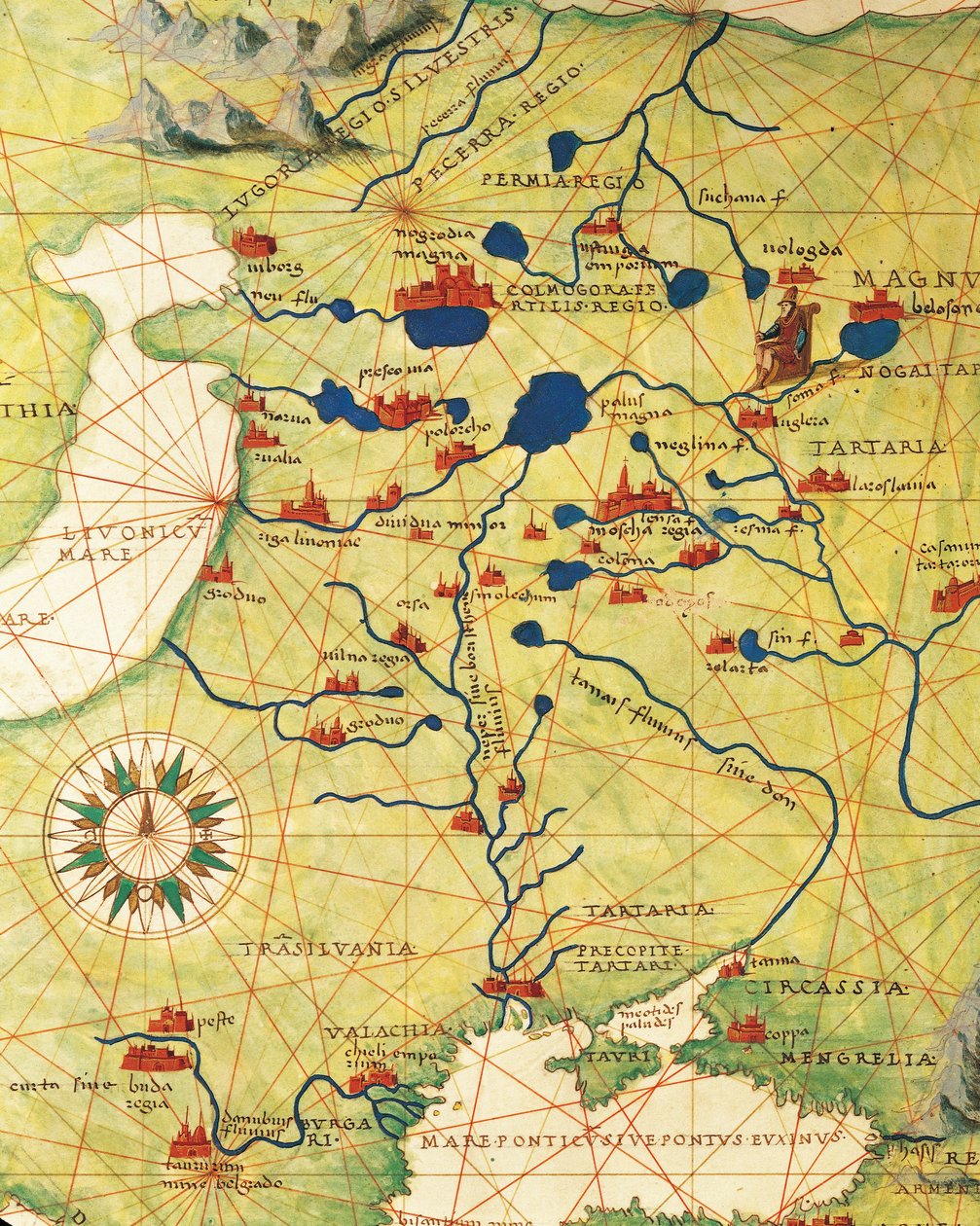 Europa Wschodnia i Azja Środkowa: Transylwania i Rosja, z Atlasu Świata w trzydziestu trzech mapach, autorstwa Battisty Agnese autorstwa Battista Agnese