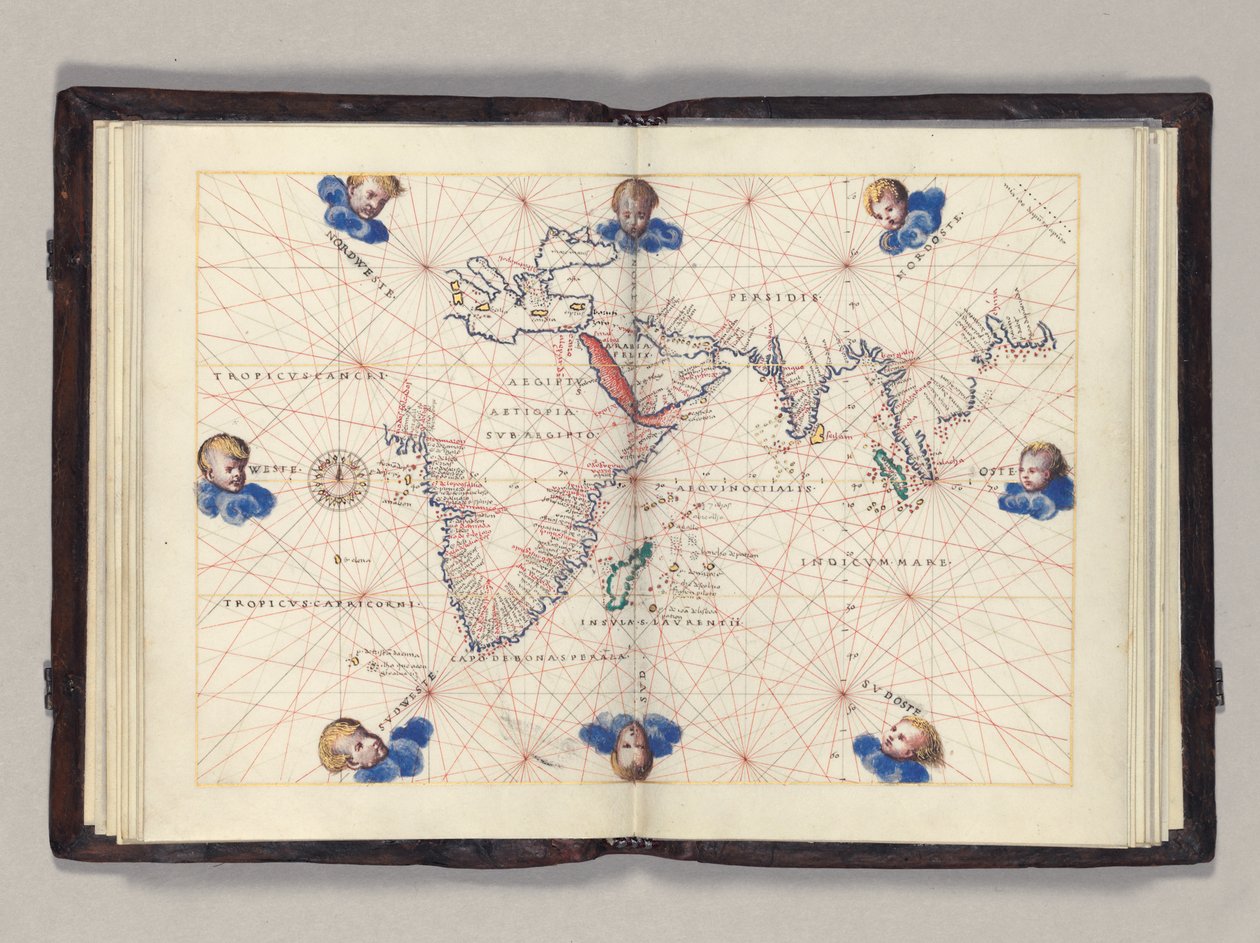 Fos. 11v-12r Wykres 3: Ocean Indyjski, atlas świata Portolan, Wenecja, ok. 1542-46 autorstwa Battista Agnese
