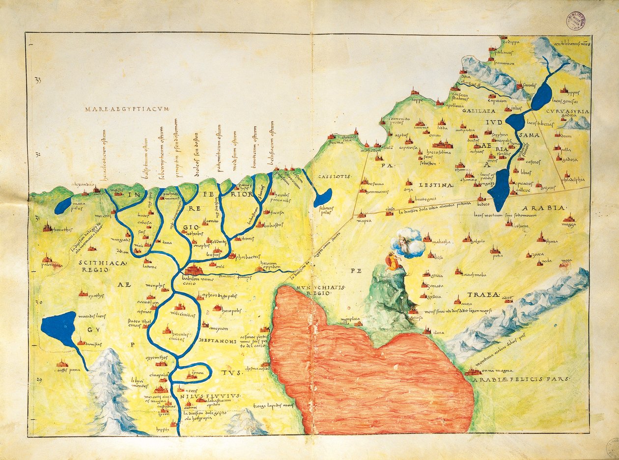Delta Nilu, Morze Czerwone i Góra Synaj, z Atlasu Świata w trzydziestu trzech mapach, autorstwa Battisty Agnese autorstwa Battista Agnese