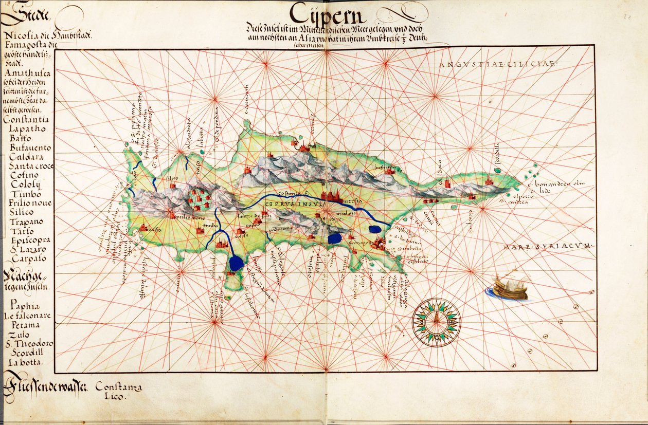 Mapa welinowa Cypru autorstwa Battista Agnese
