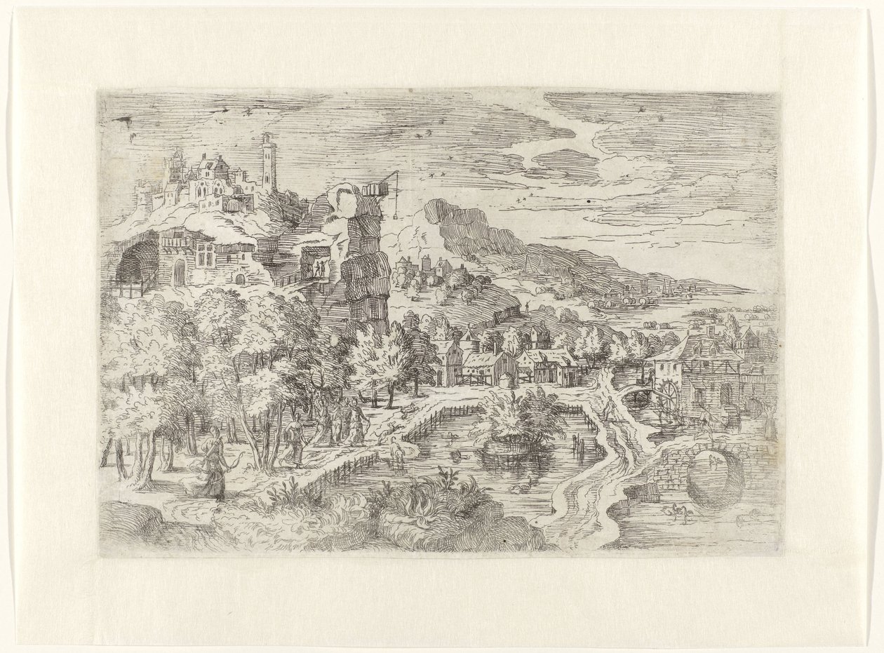 Krajobraz z kobietami na polowaniu autorstwa Battista Angolo del Moro (attributed to)
