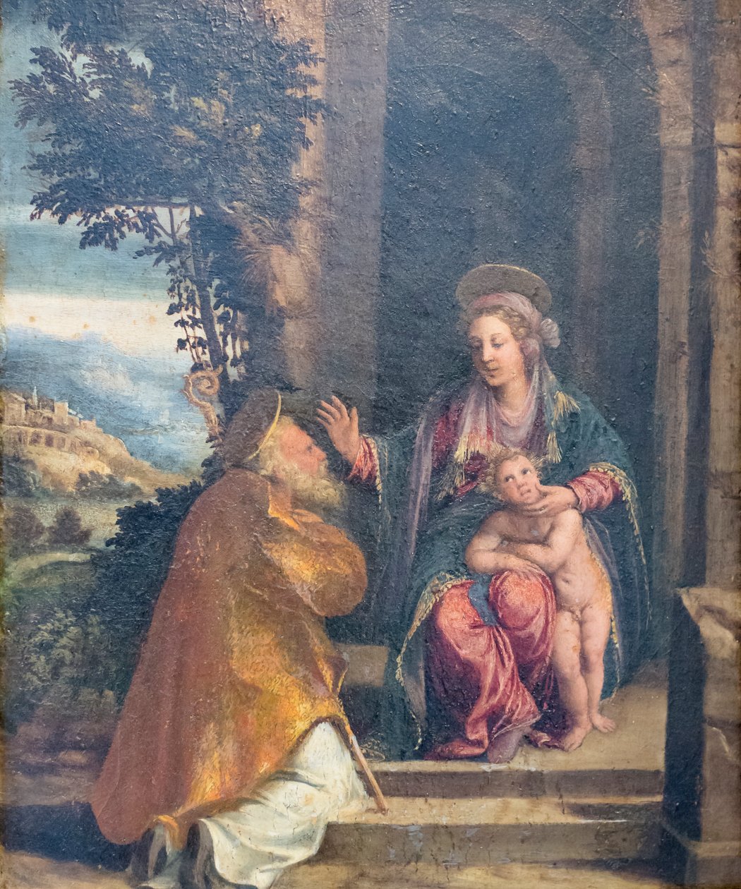 Dziewica z Dzieciątkiem i biskupem autorstwa Battista & Dossi Dosso (c.1486 1542) Dossi