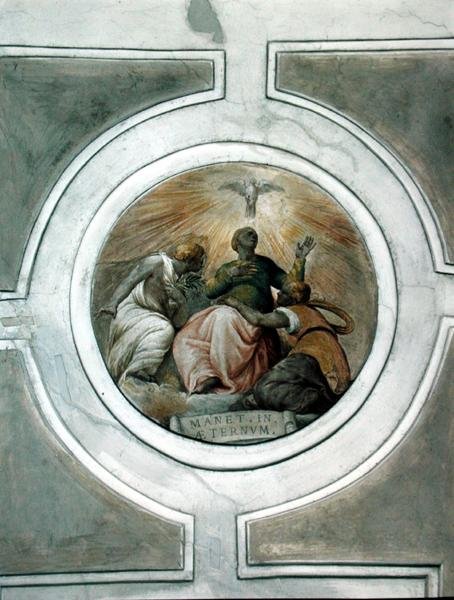 Reprezentacja jednej z cnót, detal ze stropu kaplicy Grimani (fresk) autorstwa Battista Franco
