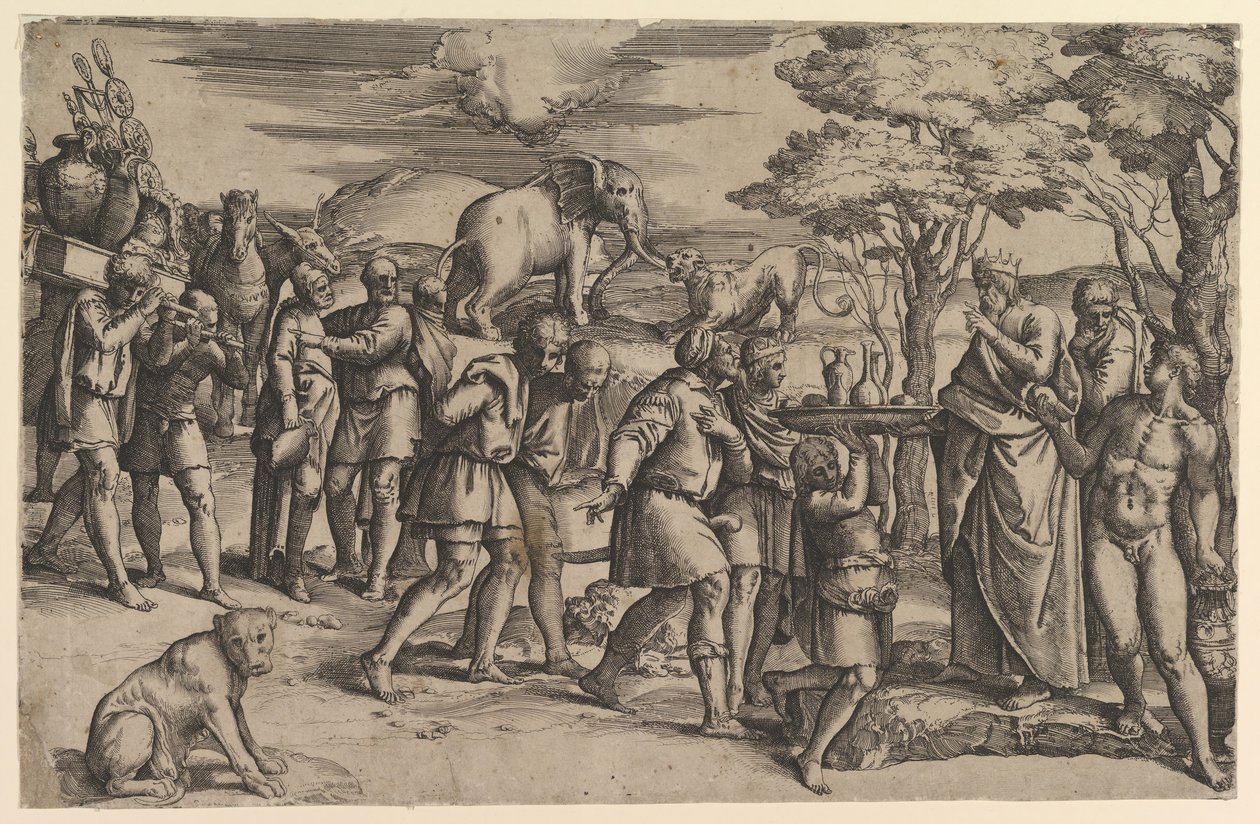 Melchizedek ofiarowujący Abrahamowi chleb i wino, ok. godz. 1547. autorstwa Battista Franco Veneziano
