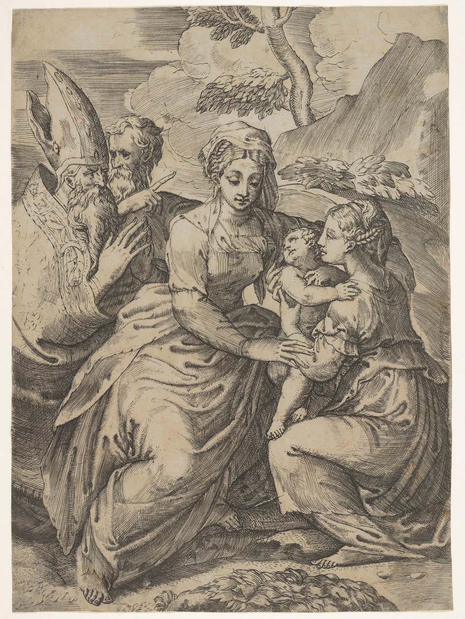 Madonna z Dzieciątkiem ze Świętymi wg Parmigianino. autorstwa Battista del Moro