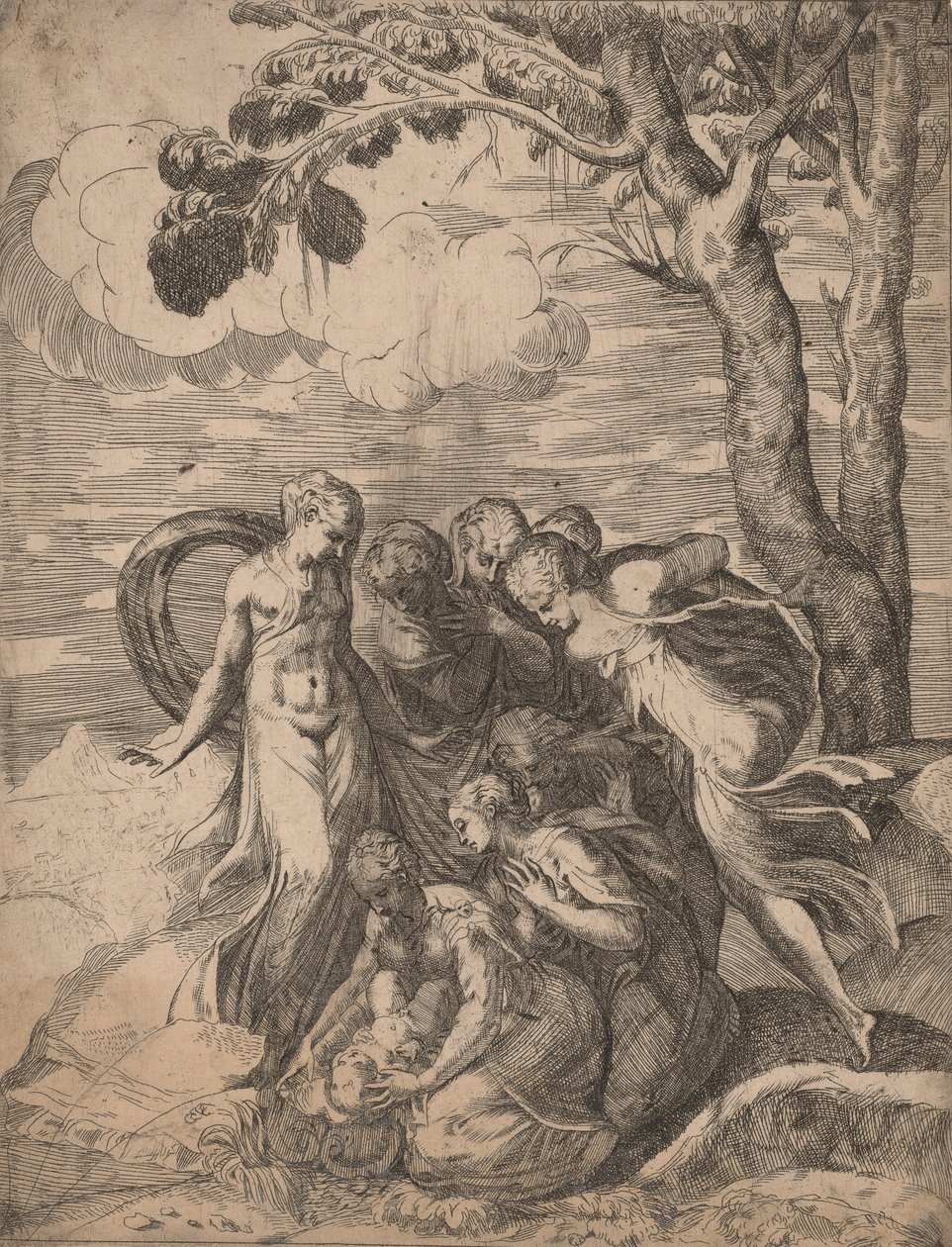 Znalezienie Mojżesza, 1540s. autorstwa Battista del Moro