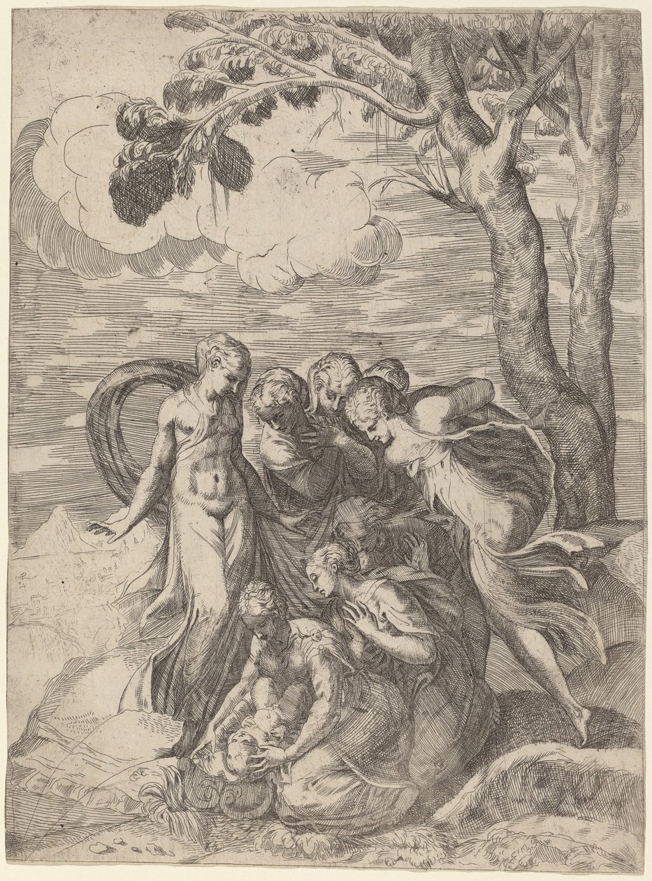 Znalezienie Mojżesza, 1540s. autorstwa Battista del Moro