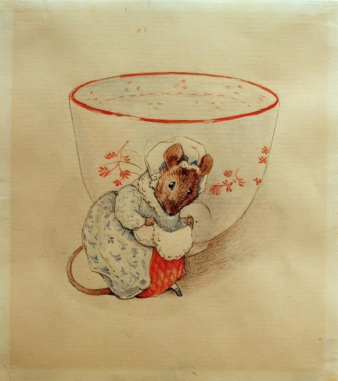 Frau Maus dyga przed filiżanką autorstwa Beatrix Potter