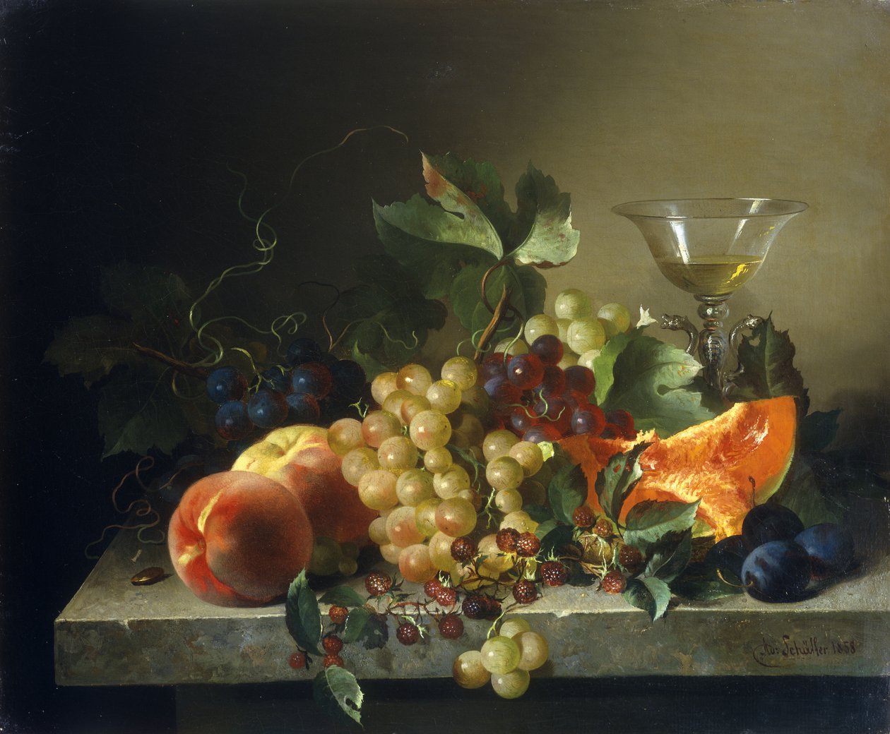 Martwa natura z owocami na kamiennej półce, 1858 autorstwa Bela Schaffer