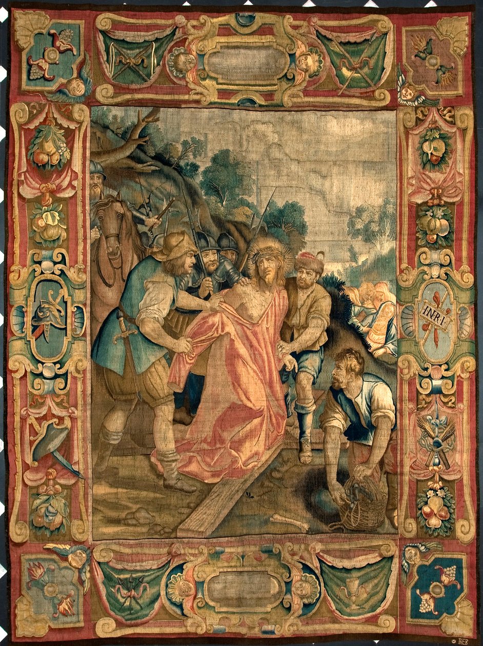 Chrystus zostaje pozbawiony szat. Gobelin wykonany w manufakturach w Brukseli. XVI-wieczne geny, Musei di Strada Nuova autorstwa Belgian School