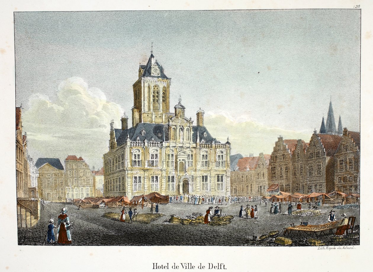 Hotel de Ville de Delft, ok. 1895 (fotochrom) autorstwa Belgian School