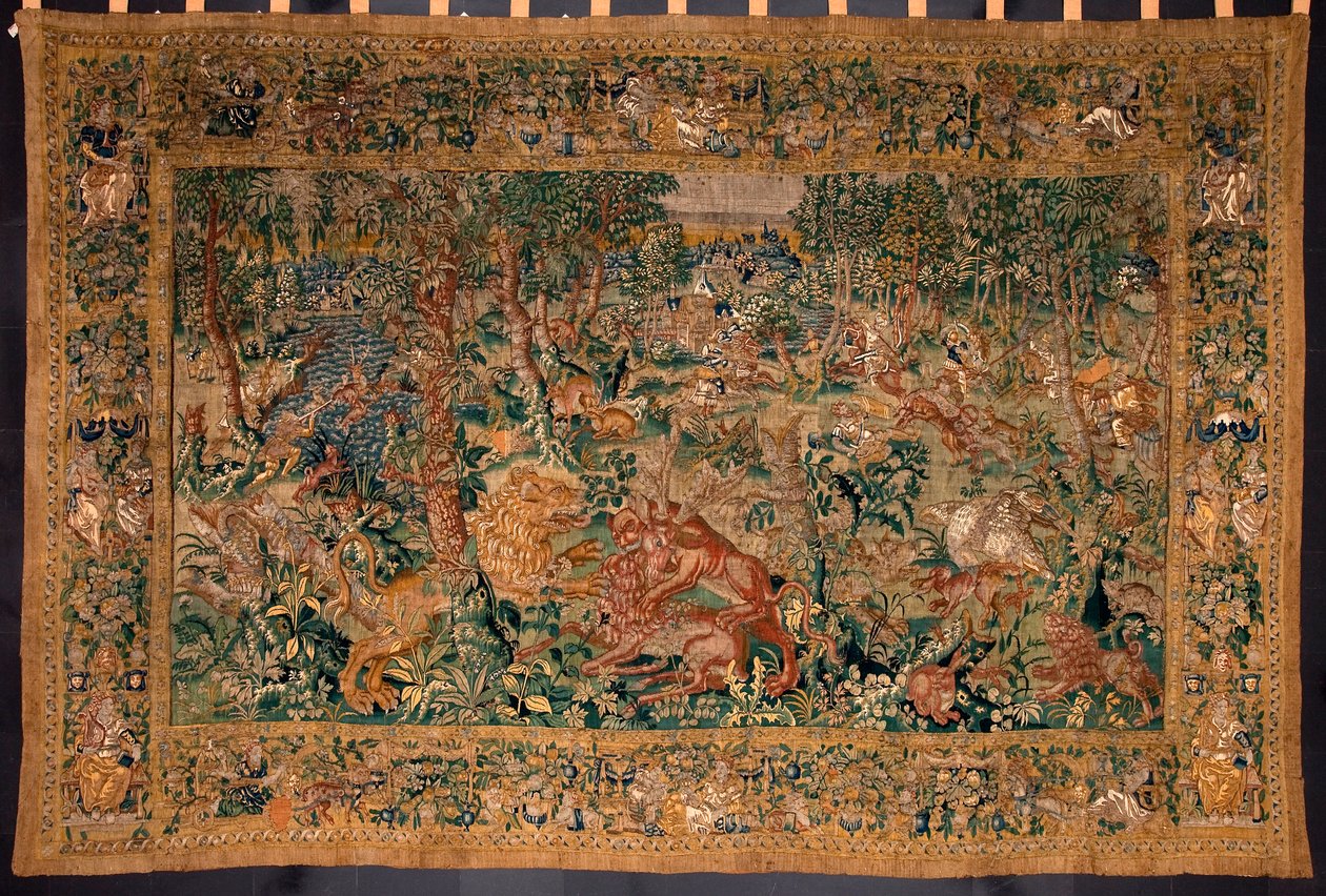 Scena myśliwska Gobelin wykonany w manufakturze w Brukseli. XVI wiek Genes, Musei di Strada Nuova autorstwa Belgian School