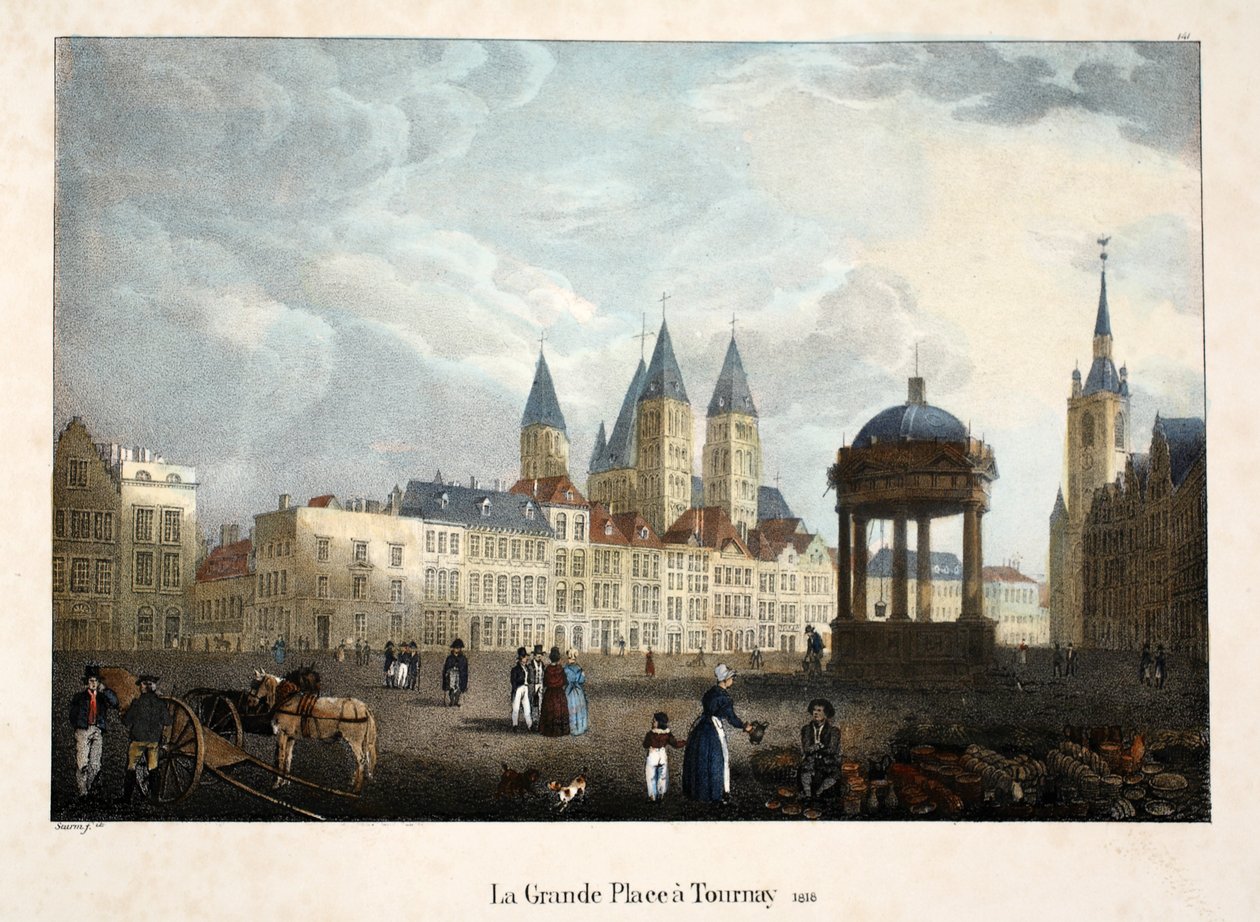 Grande Place w Tournay, 1816, c.1895 (fotochrom) autorstwa Belgian School