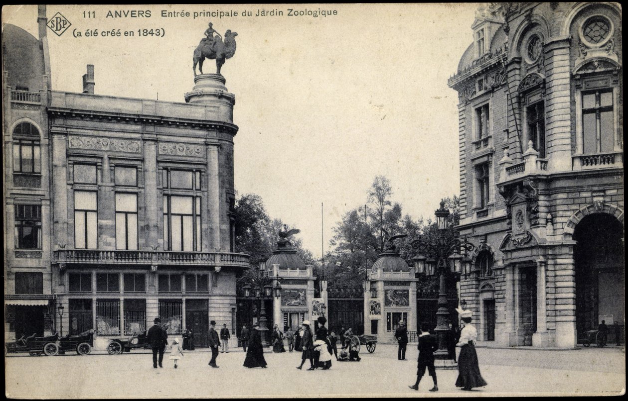 Główne wejście do zoo w Antwerpii, ok. 1911 r. autorstwa Belgian School