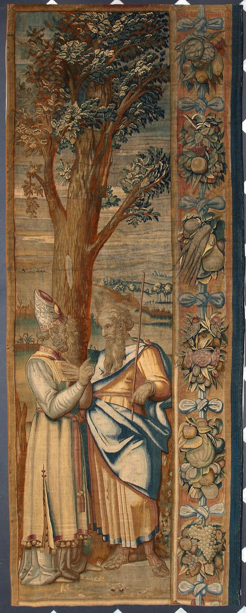 Moise et Jethro Gobelin autorstwa Dionys Martensz według kartonów Luca Cambiaso (1527-1584) i wykonany w manufakturach Brukseli 1561-1564 wym. 390x585,5 cm Genes, Musei di Strada Nuova autorstwa Belgian School