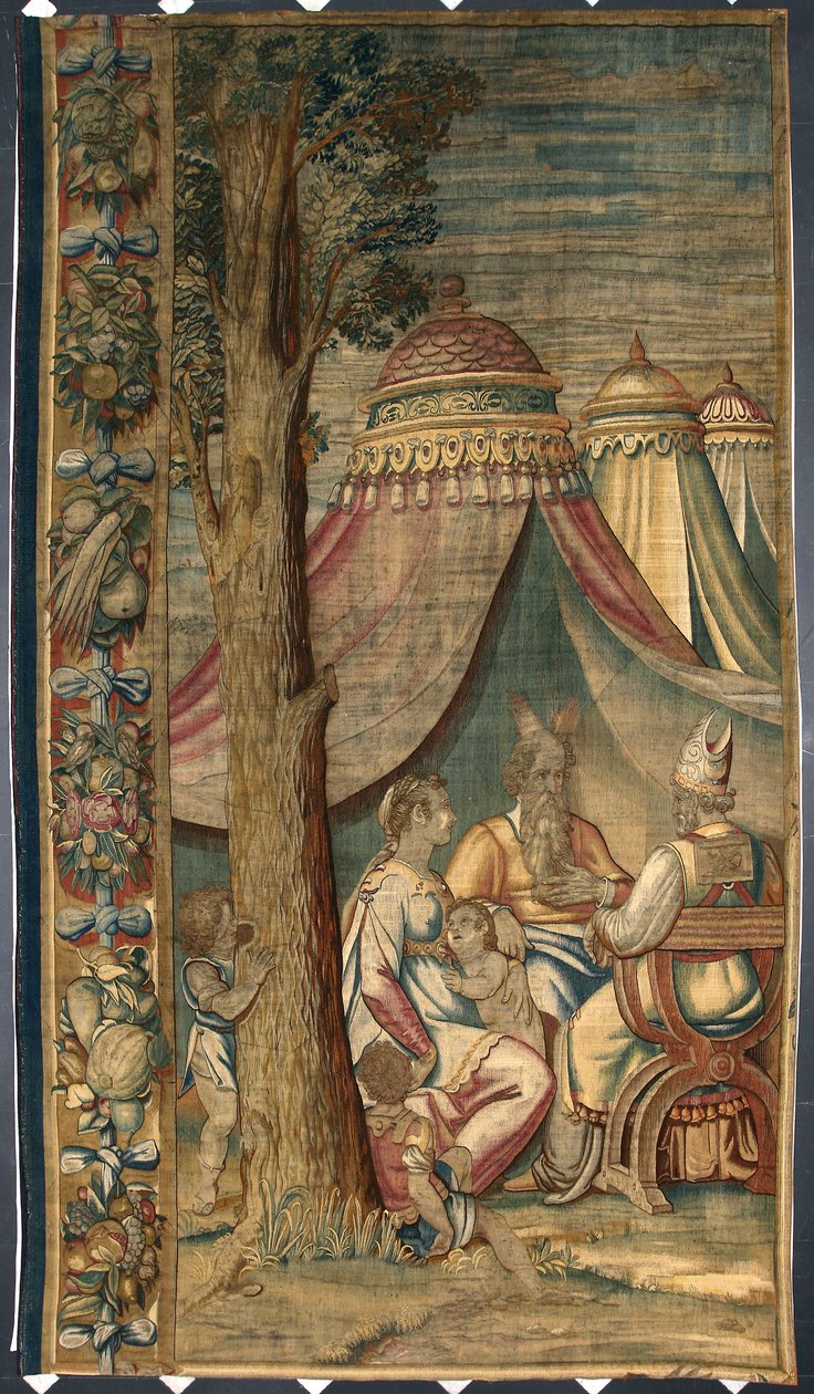 Moise with Jethro and Sephora Tapestry by Dionys Martensz after the cartons of Luca Cambiaso (1527-1584) made in the manufactures of Brussels 1561-1564 Dim. 391x141,2 cm Genes, Musei di Strada Nuova autorstwa Belgian School