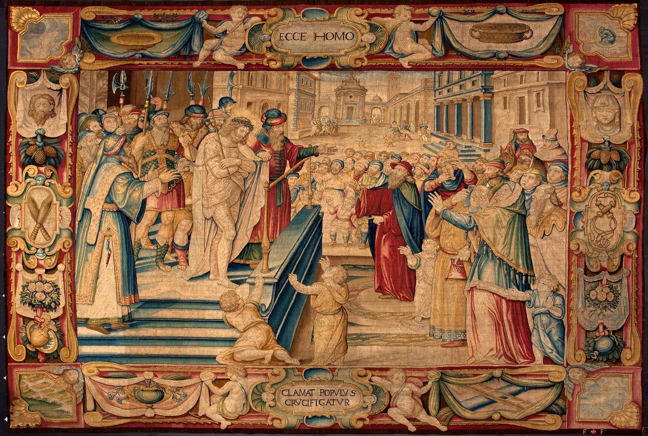 Męka Chrystusa: Jezus jest obecny dla tłumu. Gobelin wykonany w manufakturach Brukseli. XVI-wieczne geny, Musei di Strada Nuova autorstwa Belgian School
