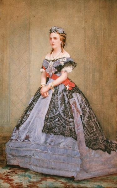Portret Charlotte of Saxe-Cobourg-Gotha (1840-1927) Księżniczka Belgii i Cesarzowa Meksyku (akwarela na papierze) autorstwa Belgian School