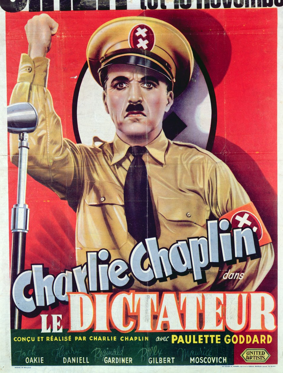 Plakat reklamujący „Wielkiego dyktatora” Charliego Chaplina, wydany po raz pierwszy w 1940 r., ok. 1945 r. (litografia kolorowa) autorstwa Belgian School