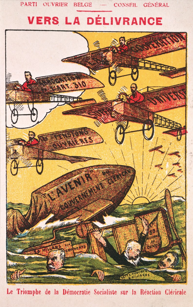 Plakat reklamujący Parti Ouvrier Belge (Belgijską Partię Robotniczą) sprzed 1914 r. autorstwa Belgian School