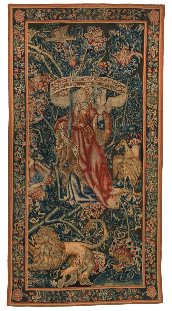 Gobelin, Sibylla Europa (jeden z zestawu sześciu Sybilli obejmujących od 46.134 do 45.139) zwany „The Rothamsted Tapestries”. Wyprodukowano we Flandrii, Tournai lub Brukseli, Belgia, ok. 1530 r. (wełna) autorstwa Belgian School