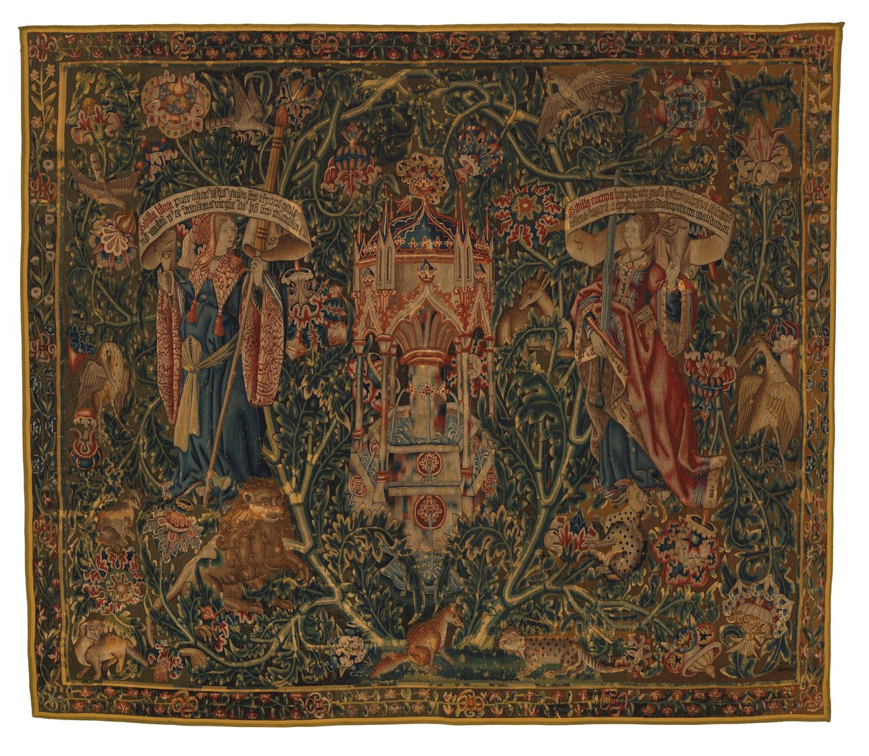 Gobelin, Sibylla Libya i Europa (jeden z zestawu sześciu Sybilli, obejmujący od 46.134 do 46.139) zwany „Rothamsted Tapestries”, wykonany we Flandrii, Tournai lub Brukseli w Belgii, ok. 1530 r. (wełna) autorstwa Belgian School
