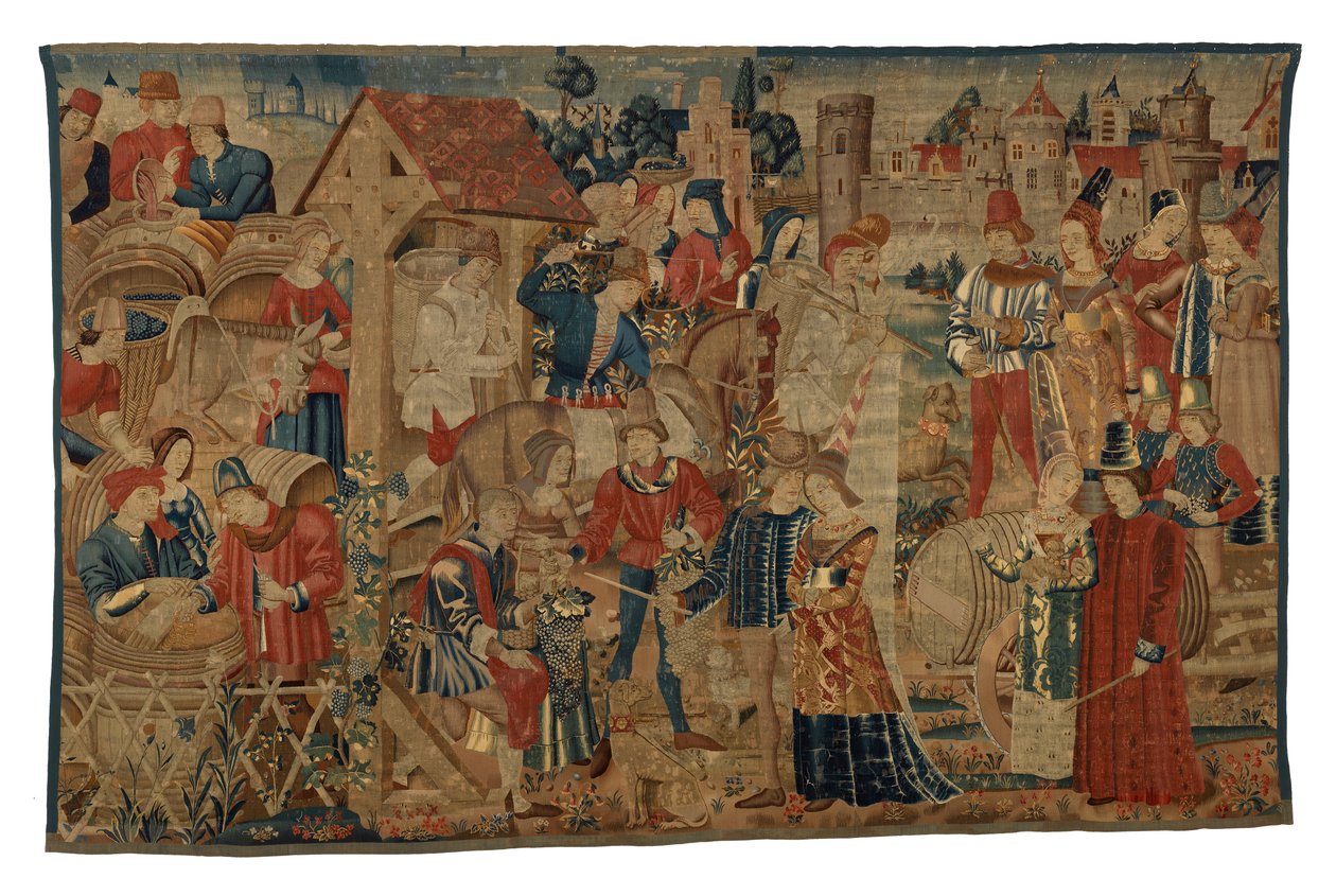 Gobelin przedstawiający Vintageersów, z Tournai, ok. 1460-70 (wełna) autorstwa Belgian School