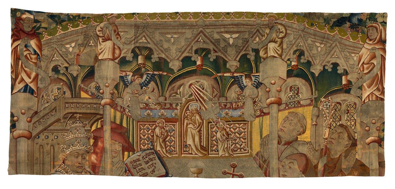 Fragment gobelinu przedstawiający Cud Najświętszego Sakramentu, wykonany w Tournai w Belgii autorstwa Belgian School