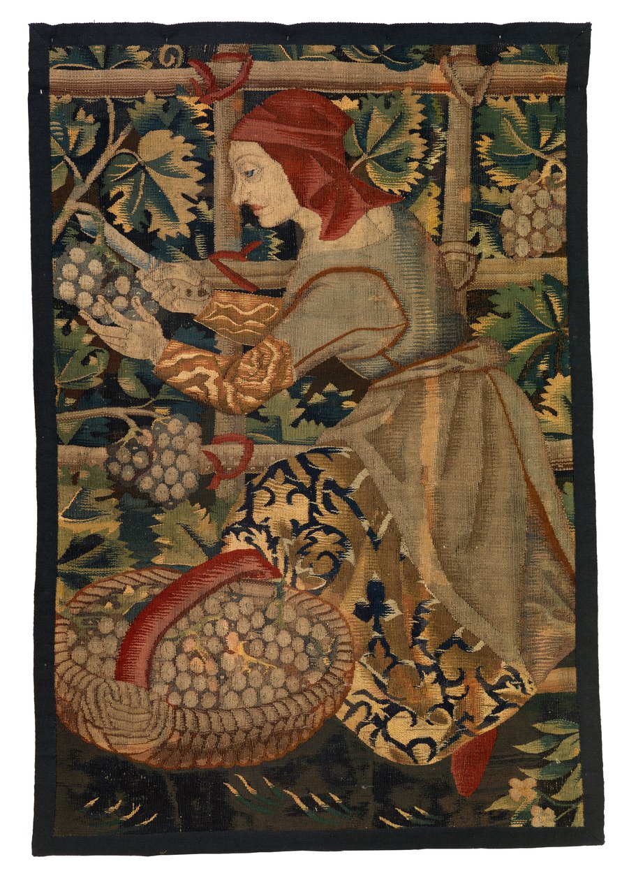 Fragment gobelinu przedstawiający Vintagera, prawdopodobnie z Tournai autorstwa Belgian School
