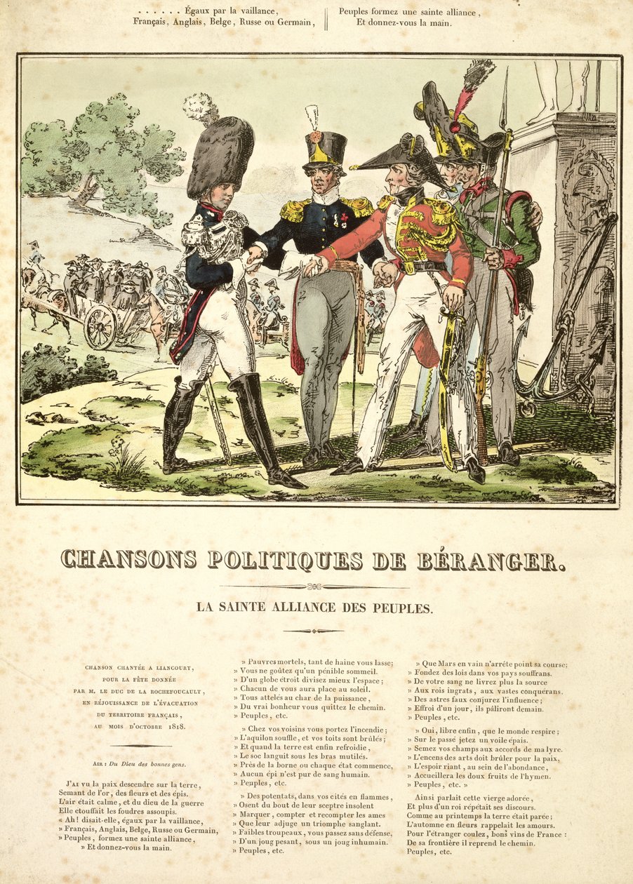 Święte Przymierze Narodów, z Chansons Politiques de Beranger, 1815-1818 autorstwa Belgian School