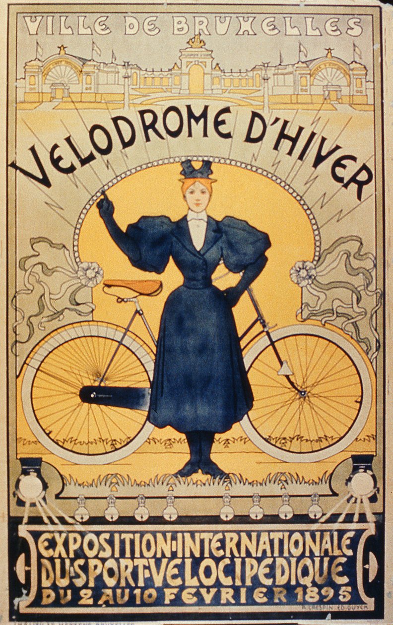 Zimowy tor wyścigowy, Międzynarodowa Wystawa Sportów Velocipede Bruksela, 2-10 lutego 1895 r. autorstwa Belgian School