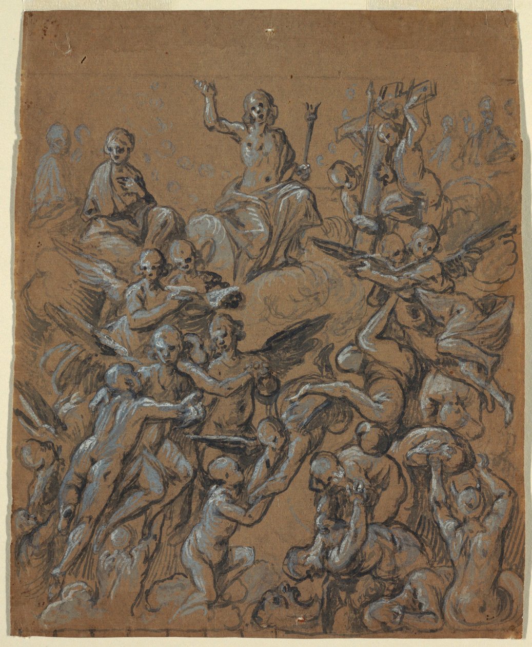 Rysunek przedstawiający Chrystusa w chwale z aniołami, ok. 1630 r. autorstwa Belisario Corenzio