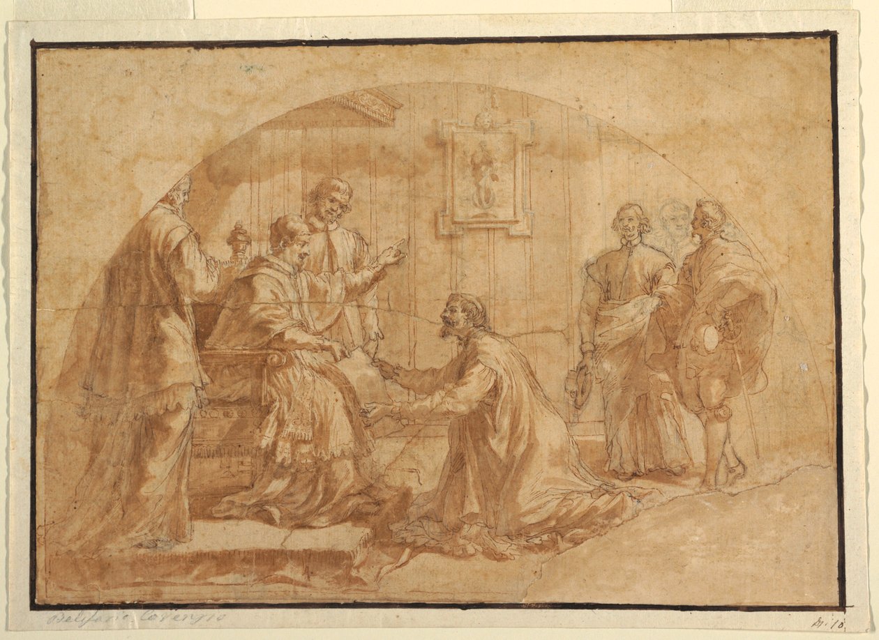Rysunek przedstawiający papieża przyjmującego gościa, 1590-1646 autorstwa Belisario Corenzio